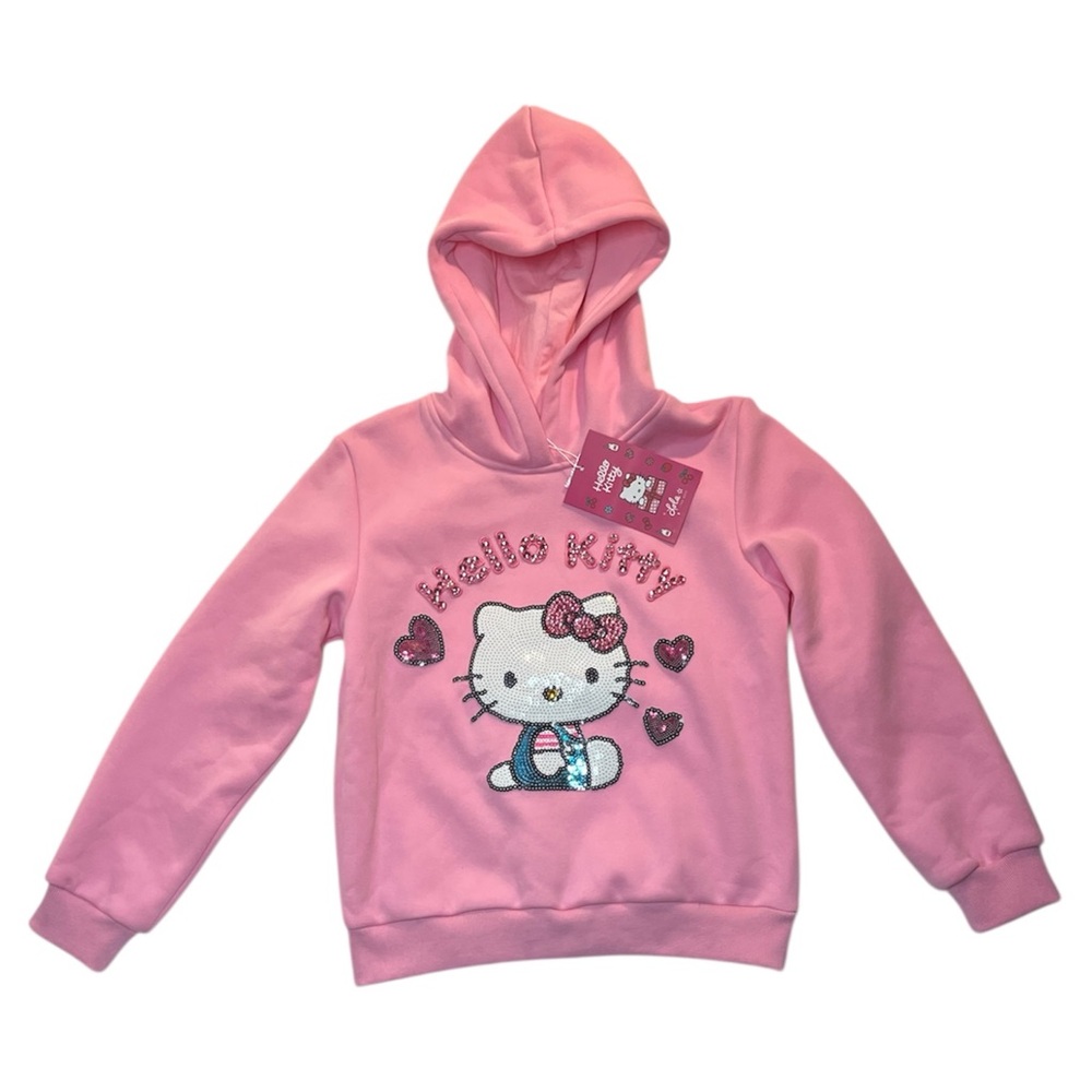 Lola & The Boys Pink Hello Kitty Gem Love Pullover Hoodie Size 12 *NEW
